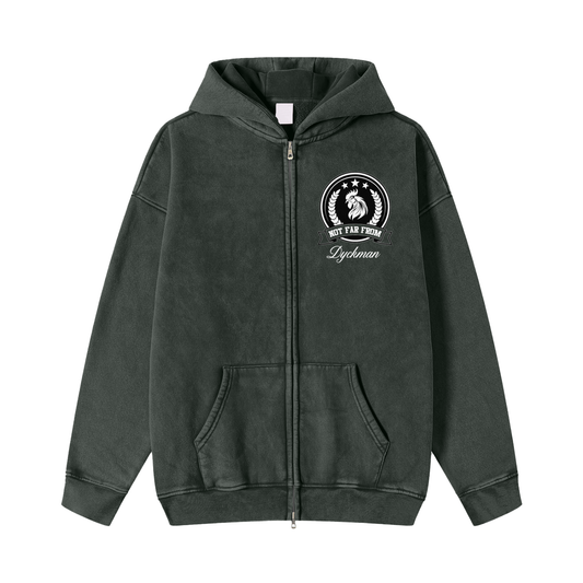 Not Far From Cold Washed Premium Zip-Through Fleece Hoodie
