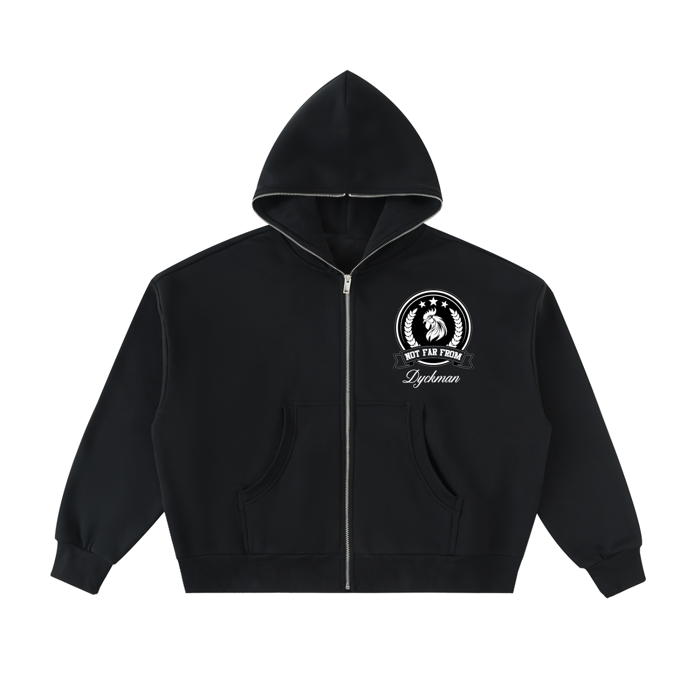 Not Far From Premium Fleeced Full-Zip Boxy Hoodie